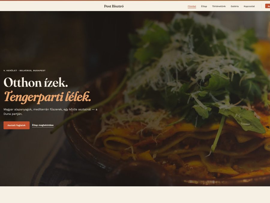 Pest Bisztró website hero section